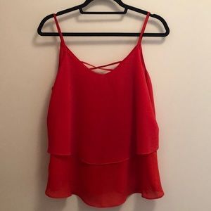 Red silky, flowy tank top